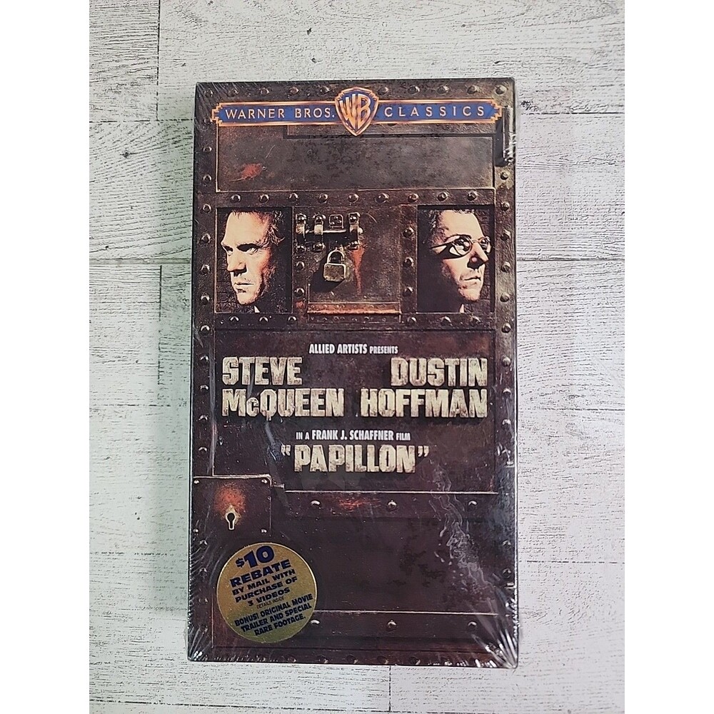 NEW Papillon VHS Movie 1997 Steve McQueen Dustin Hoffman Watermark Promo Sticker